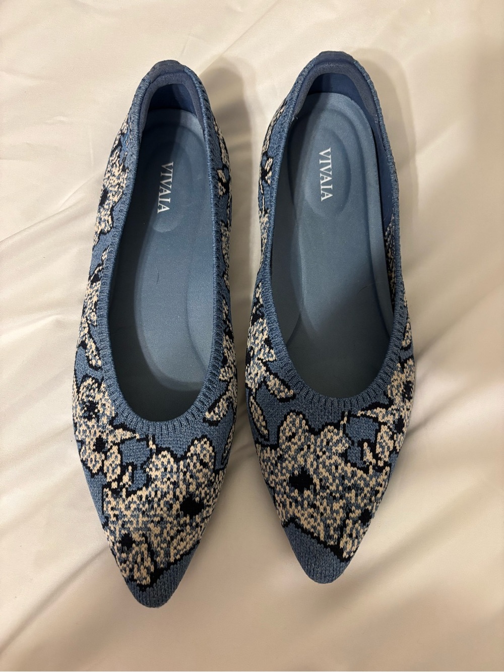 VIVAIA Pointed Toe Knit Ballet Flats Blue Floral EU 39 US 8.5-9
